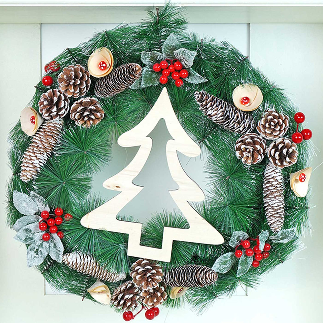 Xmas Tree With Pinecones Berries & Mushroom Buds Wreath For Christmas Wall Decoration