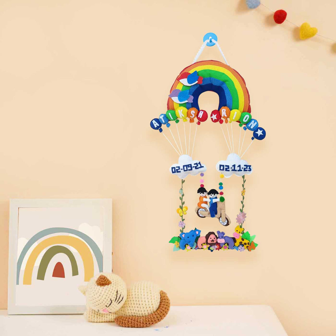 Personalized Rainbow Theme Felt Kids Name Plate For Siblings