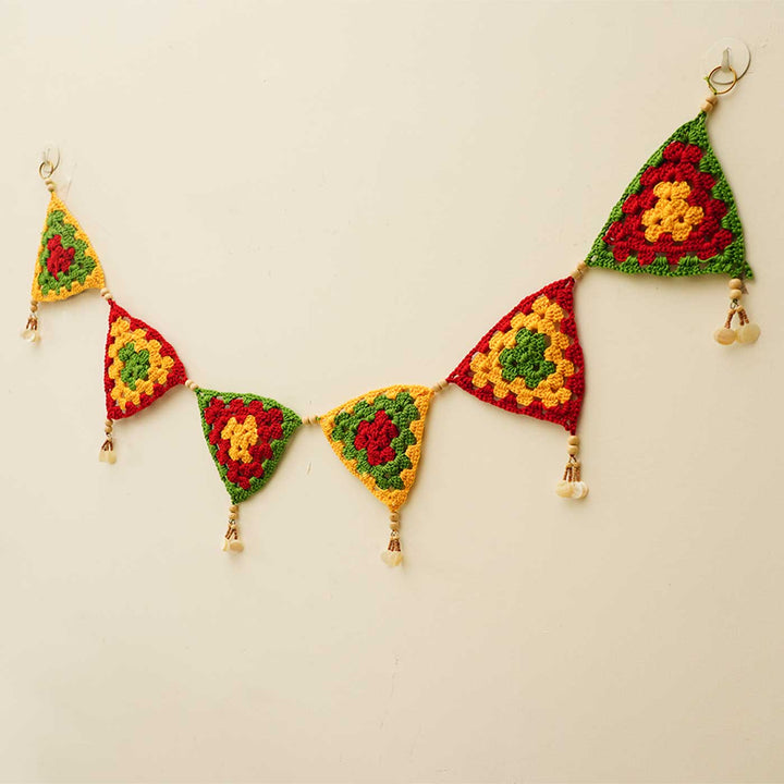 Handmade Tri-Color Triangular Crochet Toran