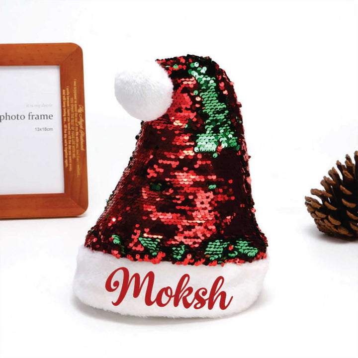 Personalized Sequined Red & Green Christmas Santa Hat | Xmas Gifting Ideas