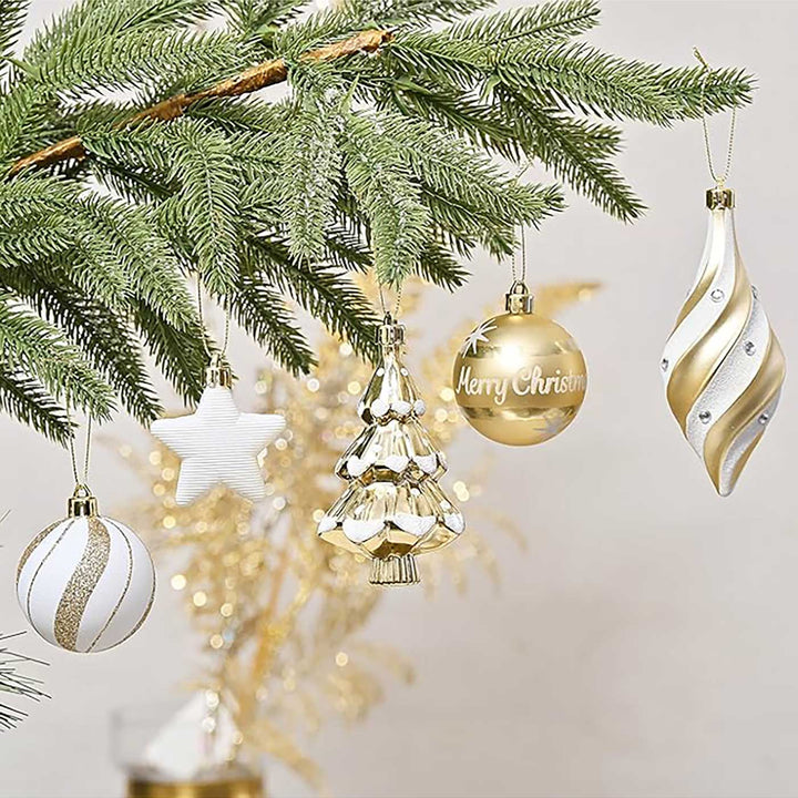 Gold & White Christmas Ball Ornaments For Decoration | Set of 90