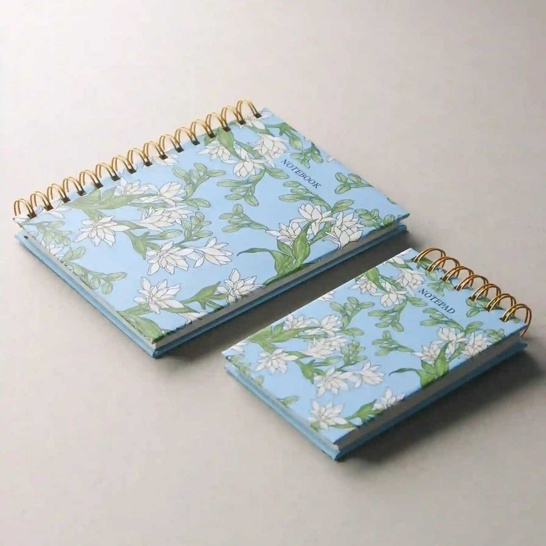 Handmade Rajnigandha Blue Spiral Notebook and Notepad Set | 80 Pages