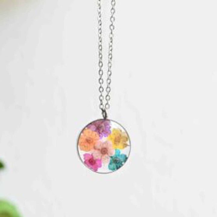 Handmade Preserved Flower Dainty Wildflower Brass Necklace