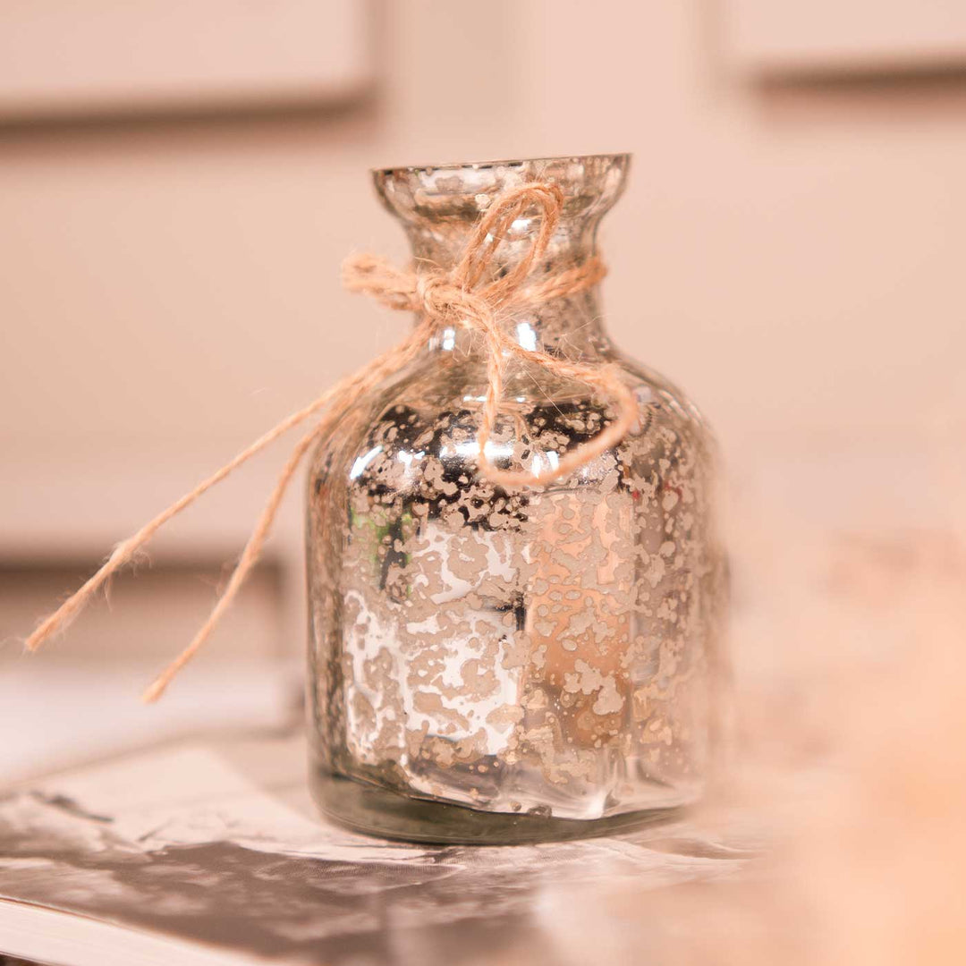 Silver Blossom Glass Vase With Dried Flower Bunch