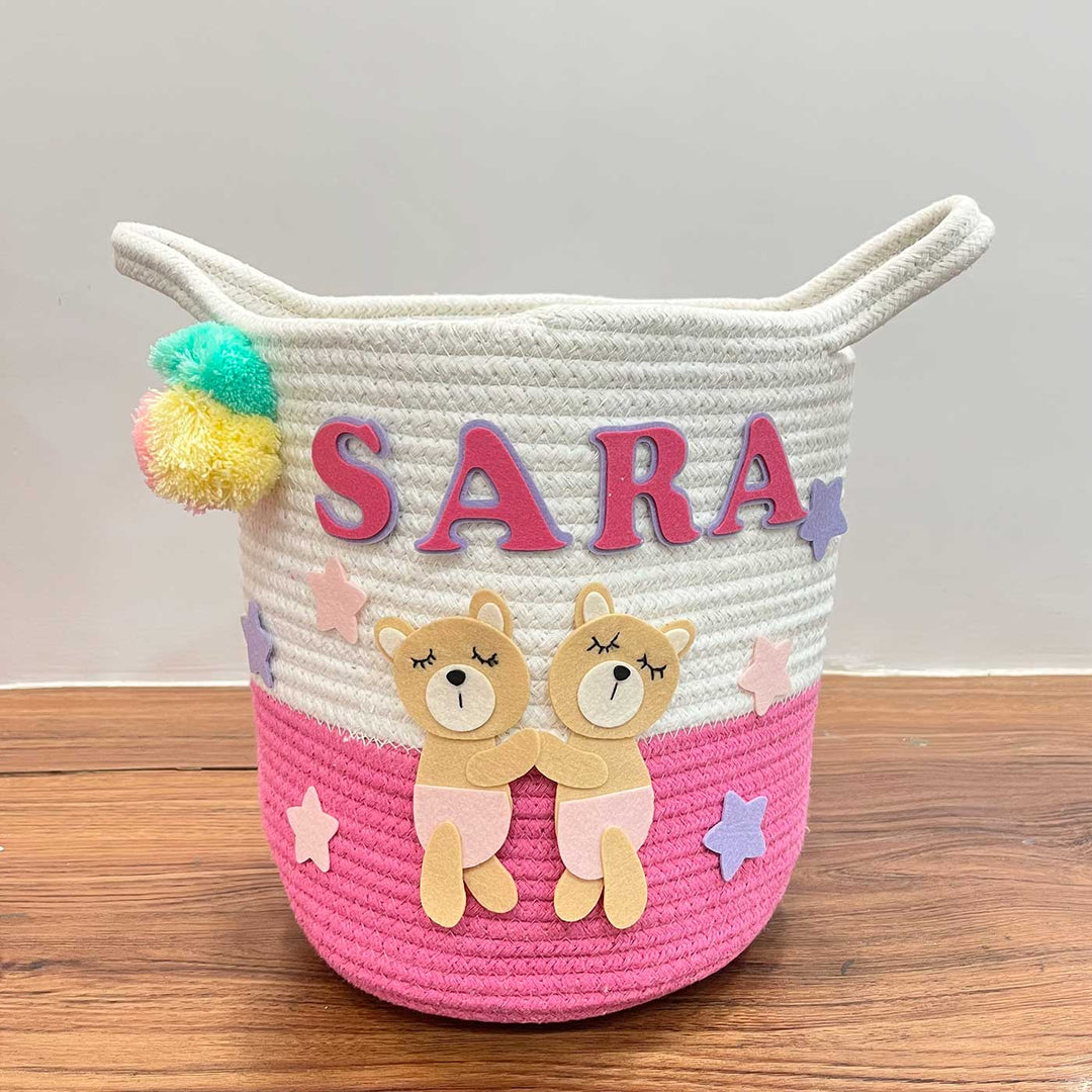 Personalized Handmade Bear Hugs Jute Basket For Kids