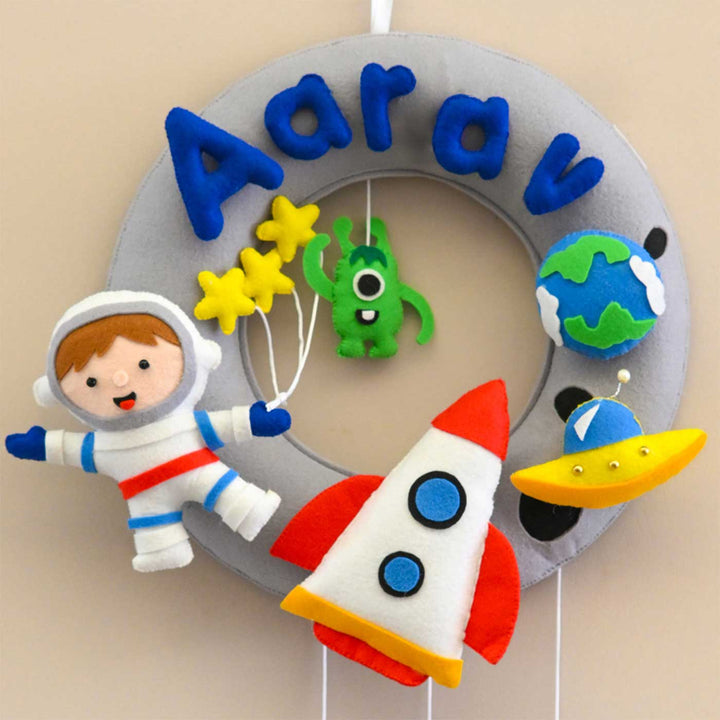 Personalized Astronaut  Adventure Theme Round Felt Kid's Nameplate