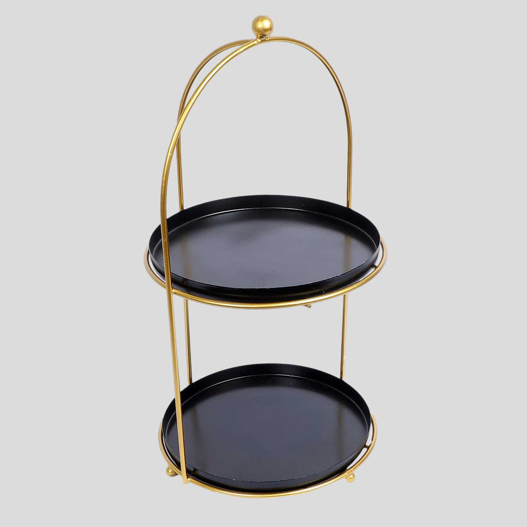 Handmade Black & Gold Two Tiered Serving Stand | Set Of 3