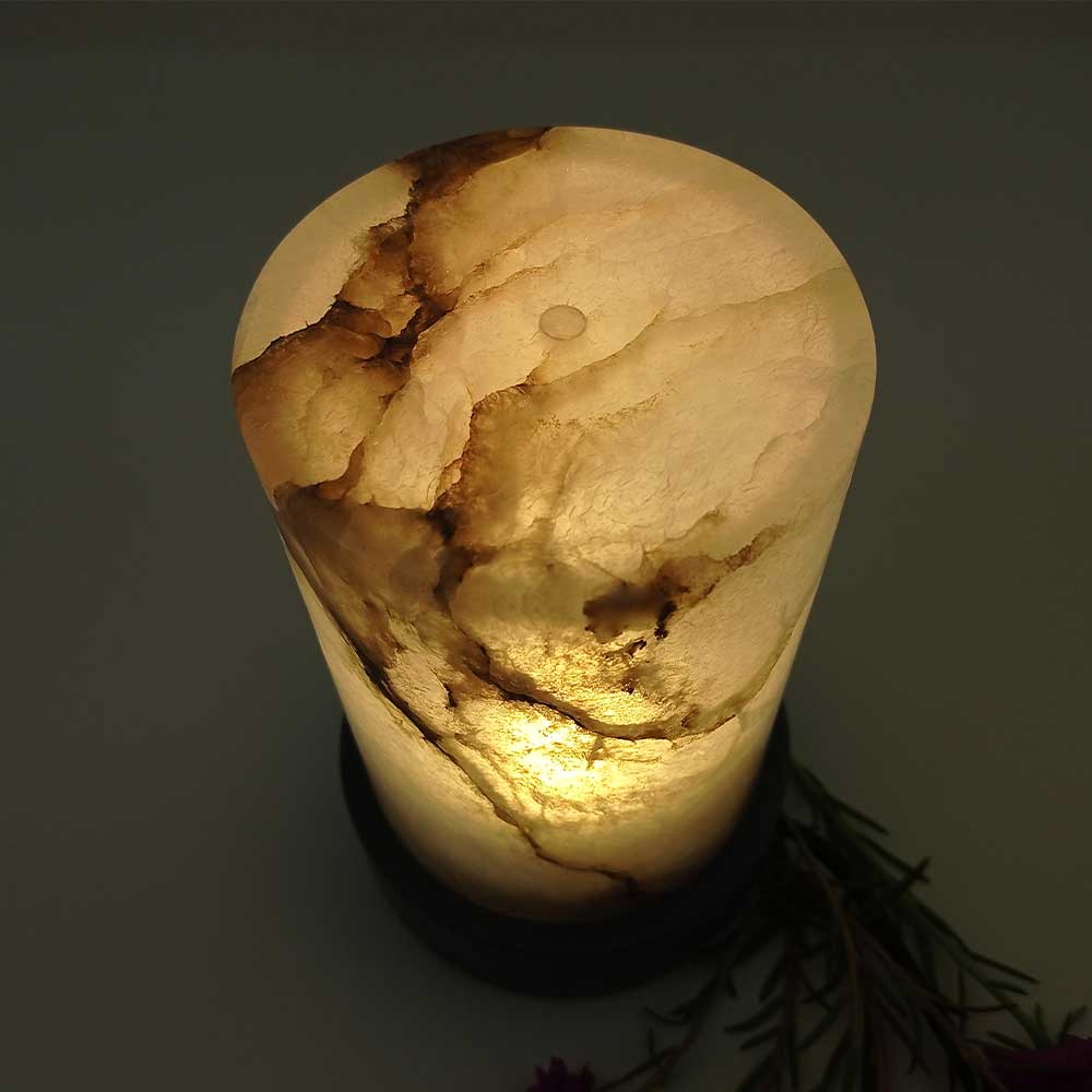 Handmade White Buhjah Alabaster Table Lamp