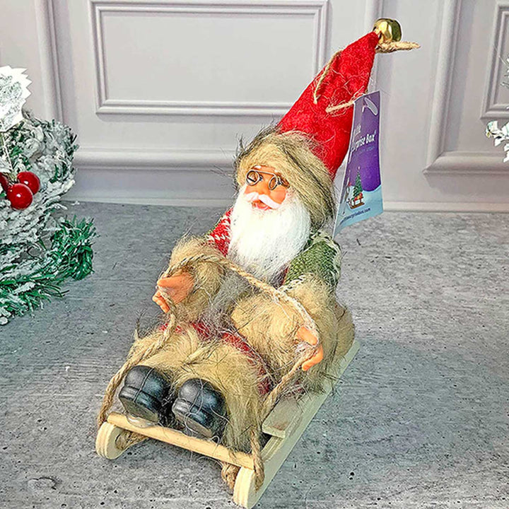 Handmade Sitting Sledge Santa Ornaments For Christmas Tree Decoration