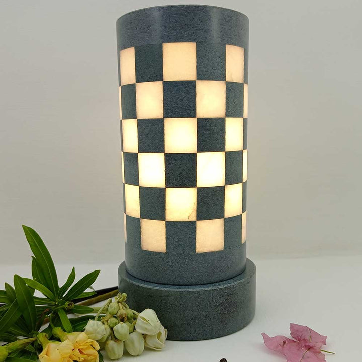 Handmade White & Grey Lamis Floating Alabaster Table Lamp