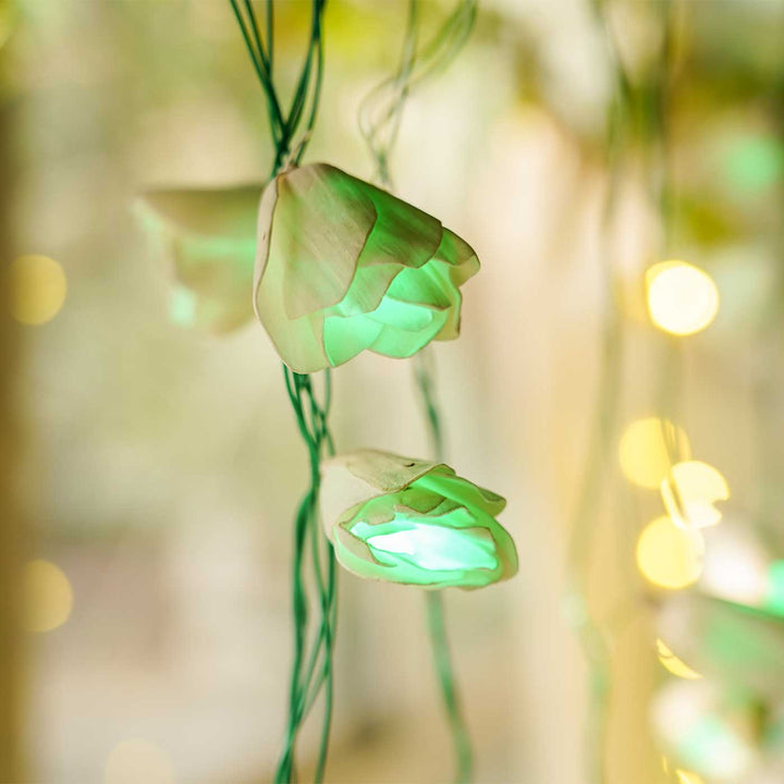 Handmade Green Sholapith Flower String Fairy Light