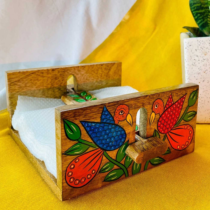 Hand-Painted Pattachitra Jugni Wooden Napkin Holder