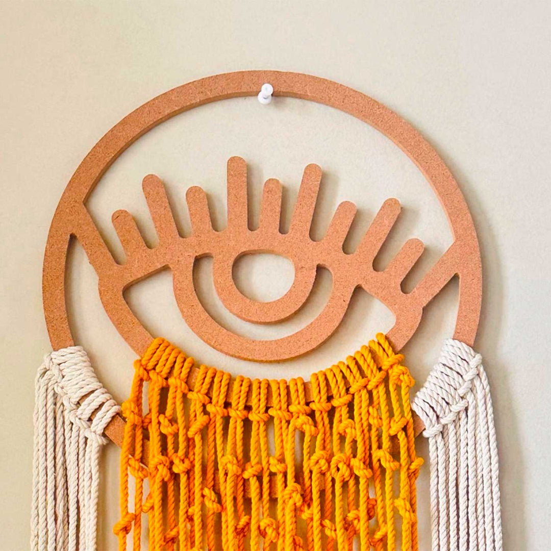 Mustard & White Evil Eye MDF Hanging