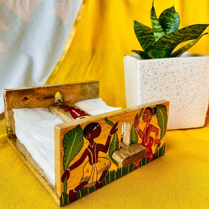 Hand-Painted Pattachitra Jalsa Wooden Napkin Holder