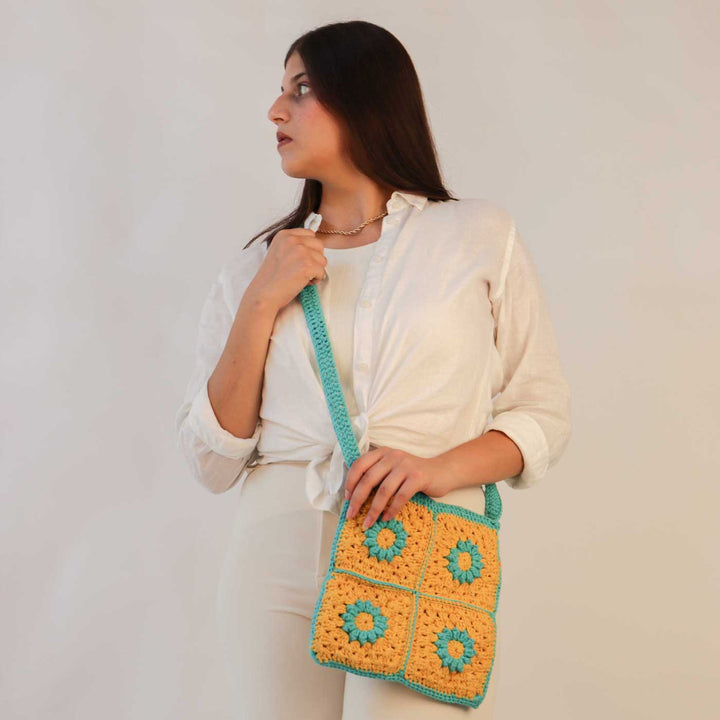 Handmade Crochet Floral Crossbody Sling Bag