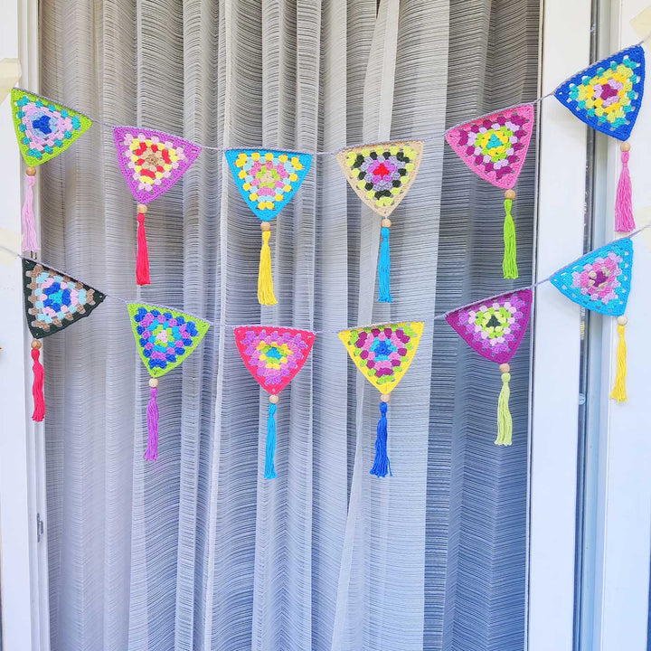 Handmade Multicolour Crochet Garland/ Bunting For Christmas Wall Decoration