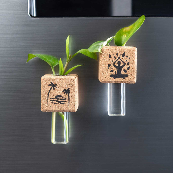 Handmade Zen And Beach Fridge Magnet Cork Planter | Set Of 2