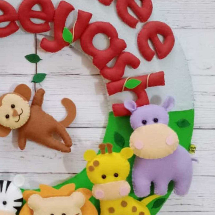 Personalized Jungle Theme Felt Kids Name Plate For Siblings