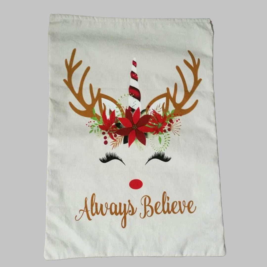 Personalized Reindeer Unicorn Extra Large Muslin Gift Sack | Xmas Gifting Ideas