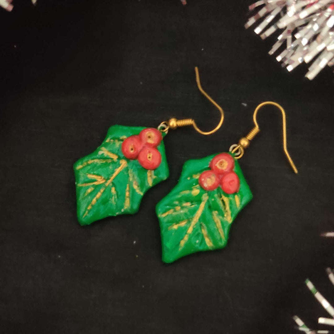 Handmade Holy Leaves Clay Earrings | Secret Santa Gift Ideas