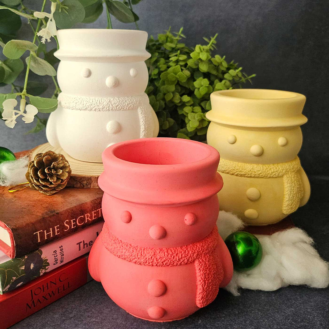 Handmade Snowman Clay Candle  For Christmas Decoration