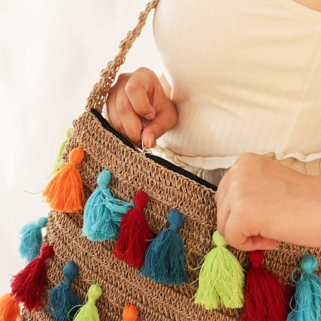 Handmade Crochet Tasseled Quad-Spirit Cross-Body Bag