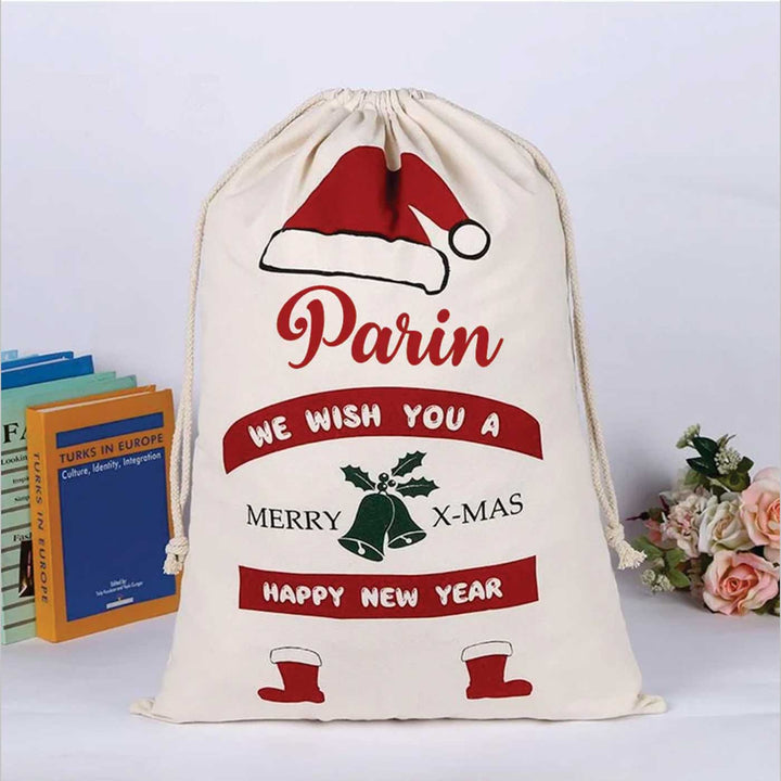 Personalized Holly Jolly Extra Large Muslin Gift Sack | Xmas Gifting Ideas