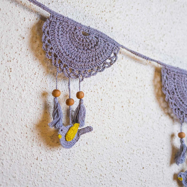 Handmade Crochet Grey Tassel Boho Cotton Bunting