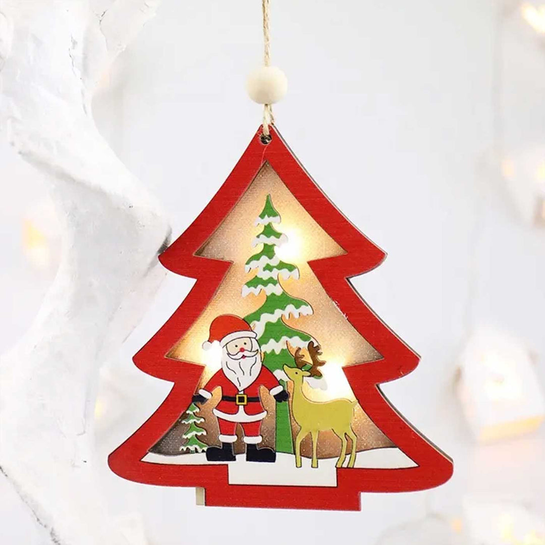 Handmade Starlight Snow Wooden Ornaments With Lights For Christmas Tree Decoration