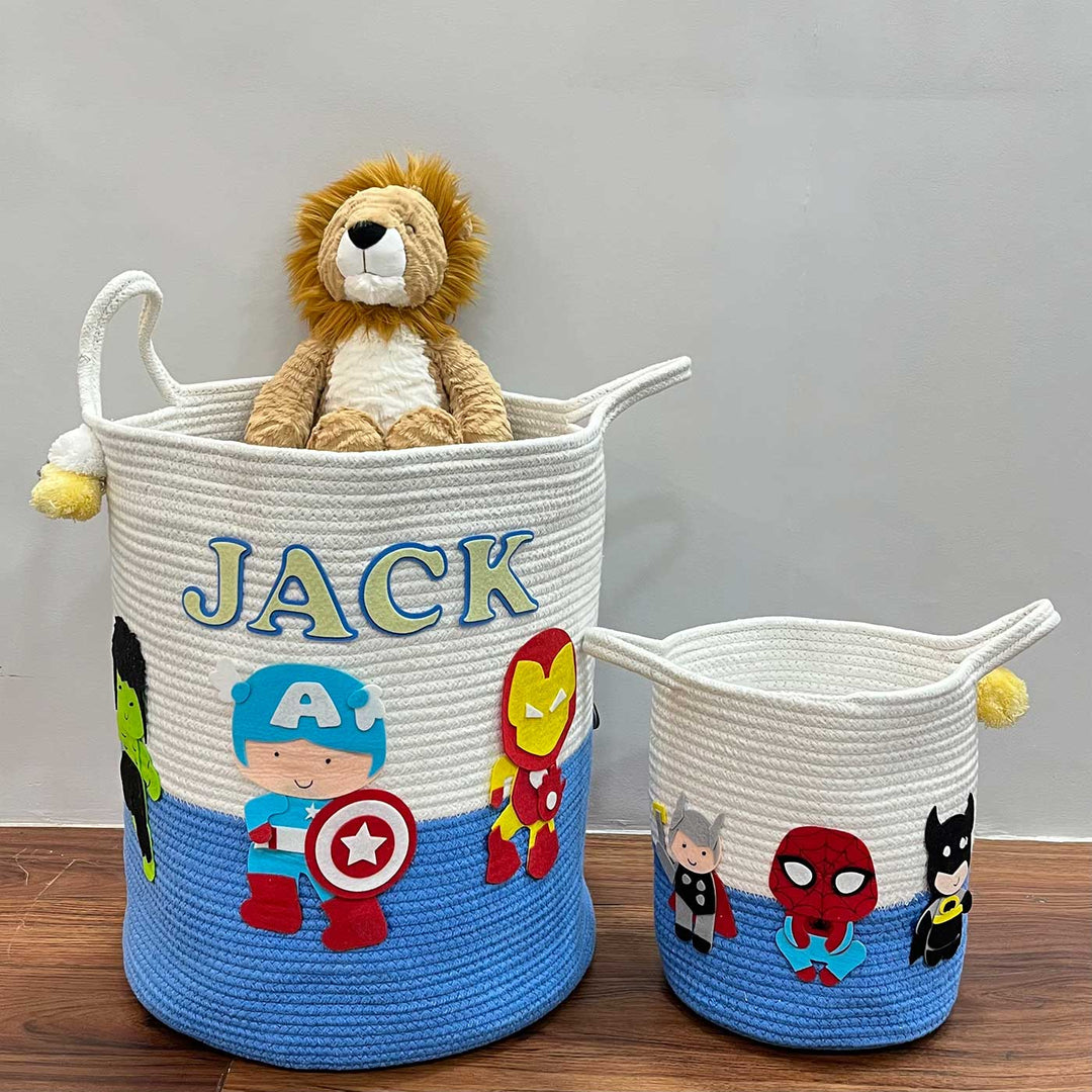 Personalized Handmade Superhero Squad Jute Basket For Kids