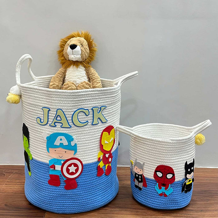 Personalized Handmade Superhero Squad Jute Basket For Kids