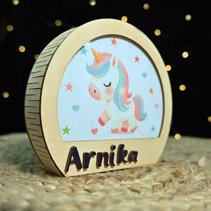 Personalized Unicorn Theme Wooden Table Lamp With 3D Letters