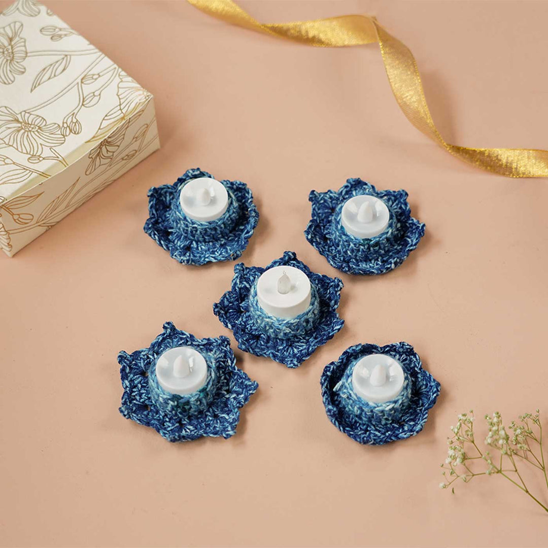 Handmade Crochet Indigo Tealight Holder | Set Of 5