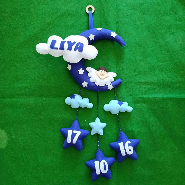 Personalized Handmade Angel Theme Moon & Cloud Felt Kids Name Plate with Birthdate