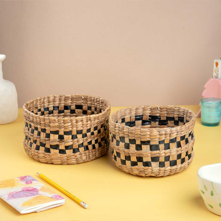 Handmade Natural Water Hyacinth Storage Basket | Set Of 2