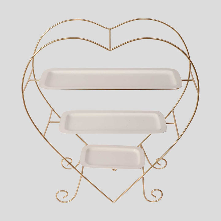 Handmade Heart Shape Gold & White Tiered Platter