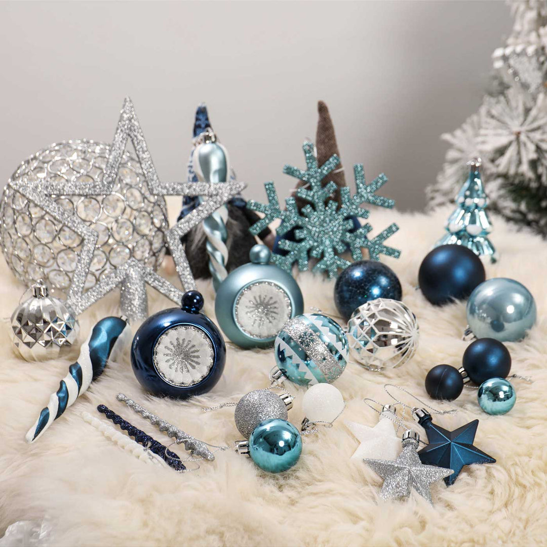 Silver & Blue theme Christmas Ball Ornaments For Decoration | Set of 100