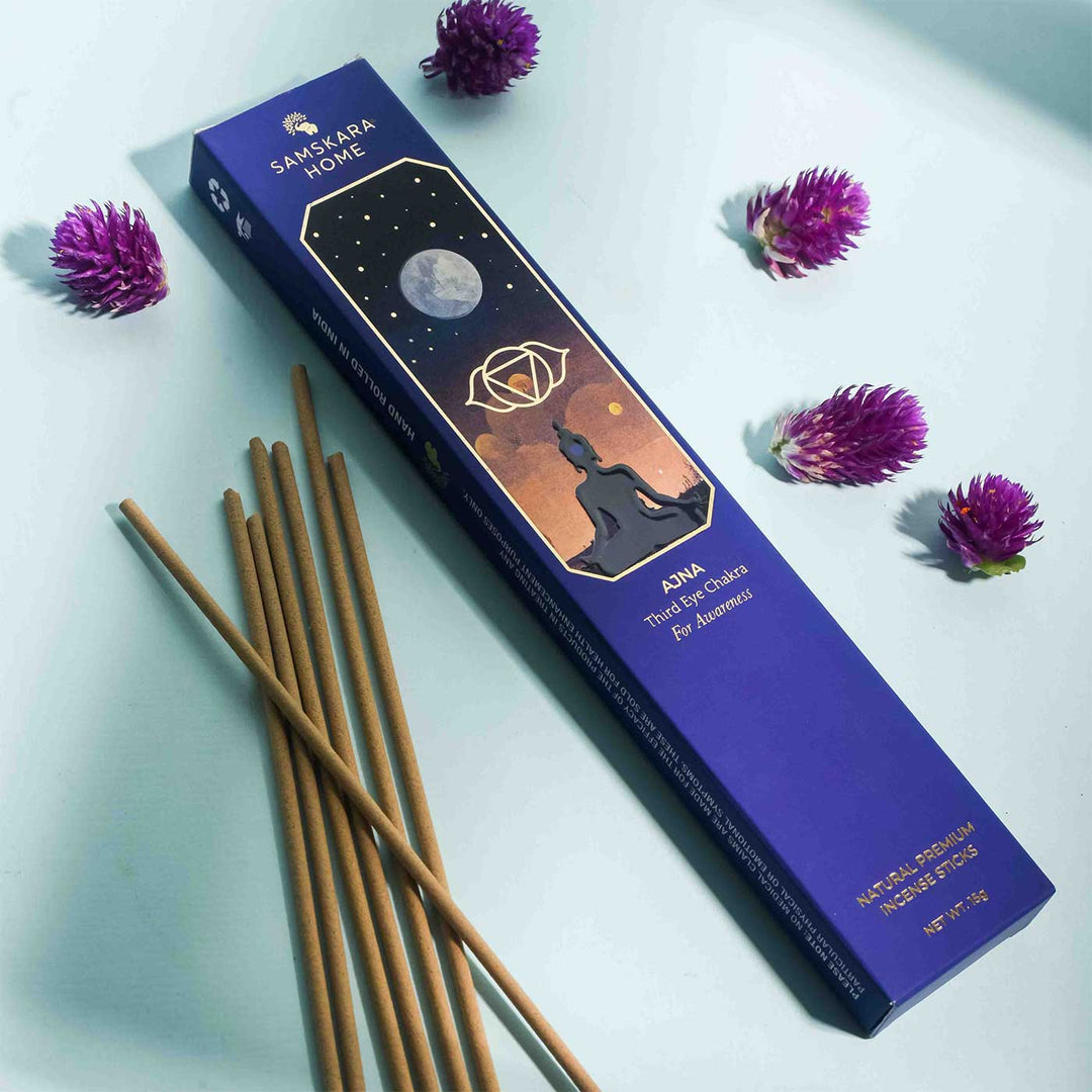 Handmade Ajna - Third Eye Chakra Natural Bamboo Free Incense Stick / Agarbatti | Set Of 15