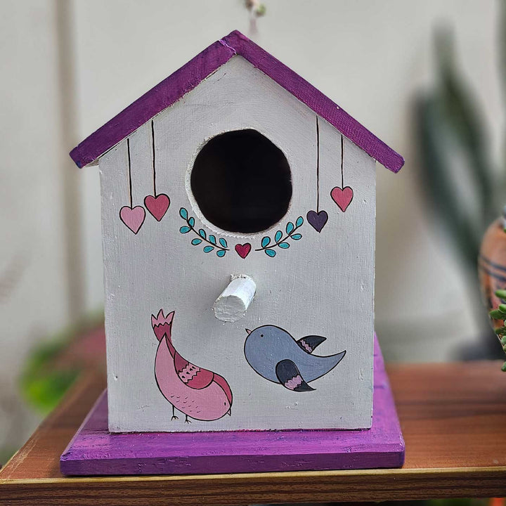 Hand-Painted Purple & White Bird House