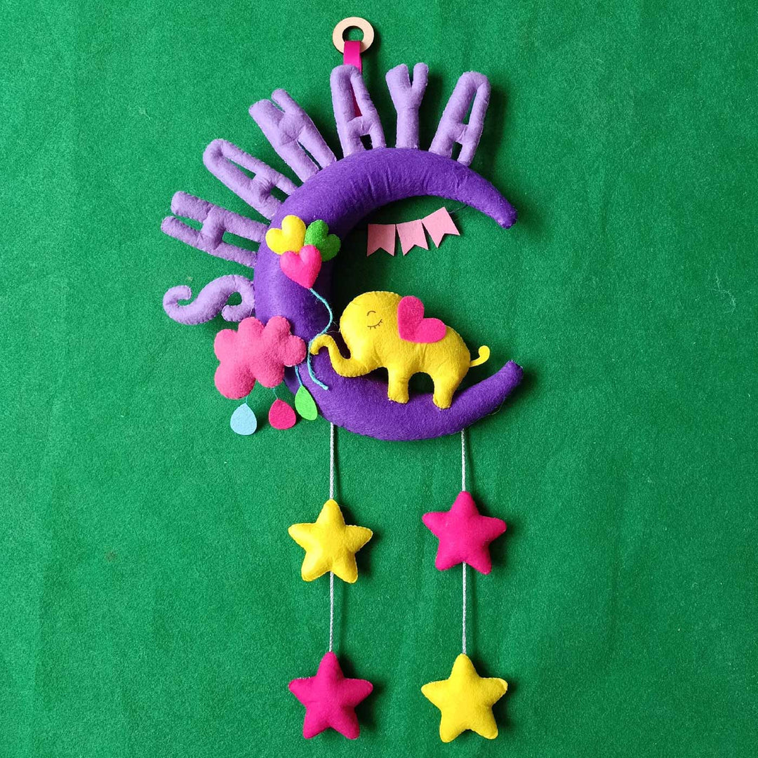 Personalized Handmade Elephant, Moon & Star Theme Felt Kids Name Plate