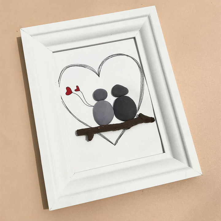 Handmade Birds Pebble Art Frame For Couples