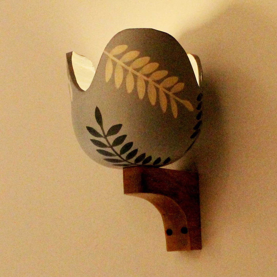 Handmade Unique Grey Leaf Pattern Terracotta Wall Lamp