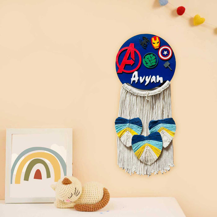 Personalized Hand-Painted Superhero Themed With Tassels MDF Wood Kids Name Plate