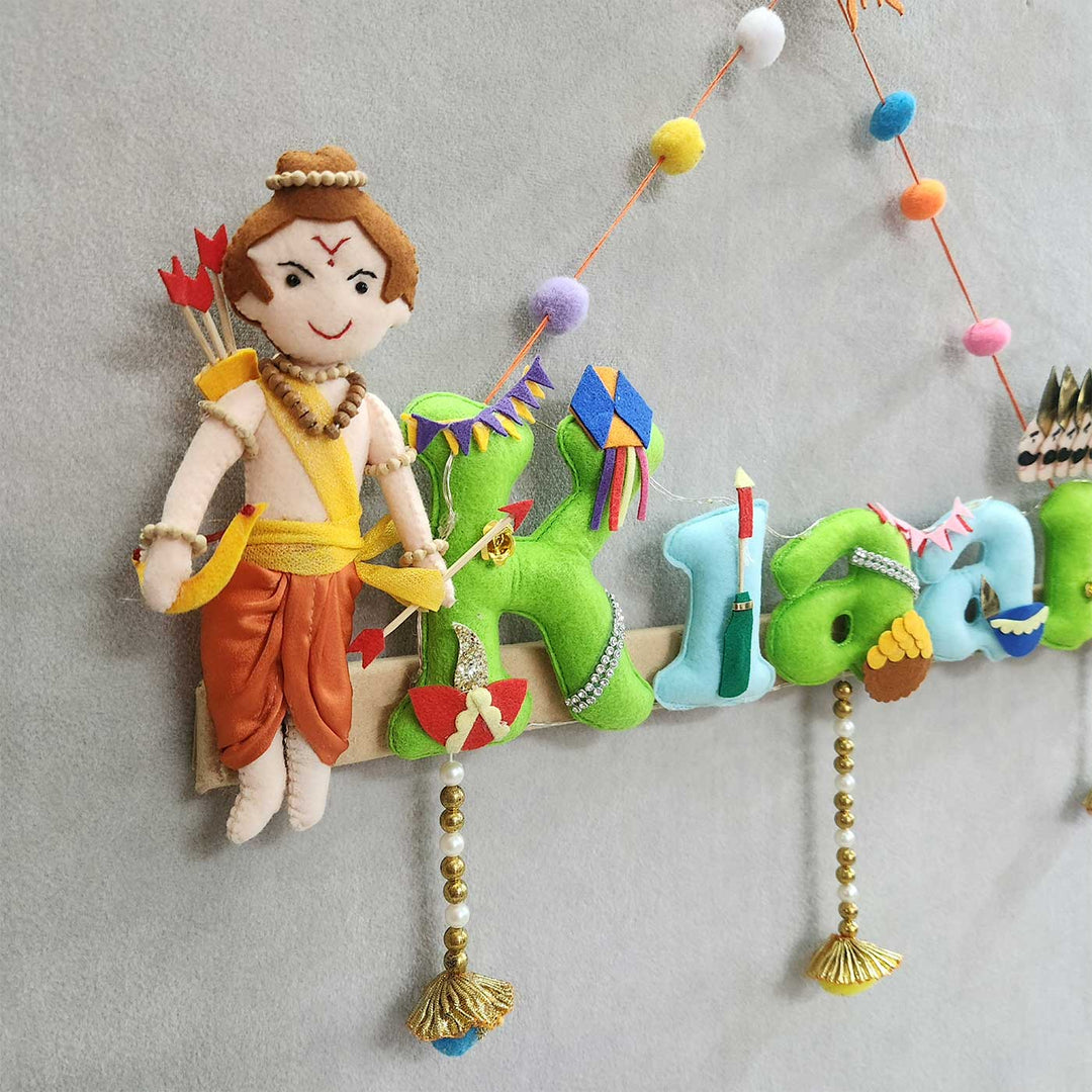 Personalized Shri Ram Ji & Ravan Theme Felt Kids Name Plate