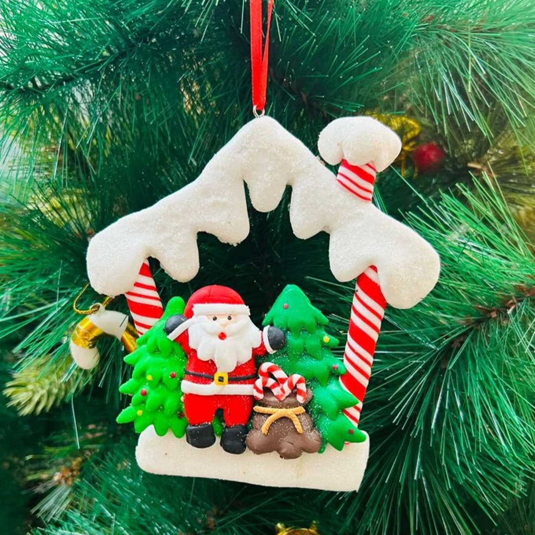 Handmade Santa In A Hut Clay Ornaments For Christmas Tree Decoration