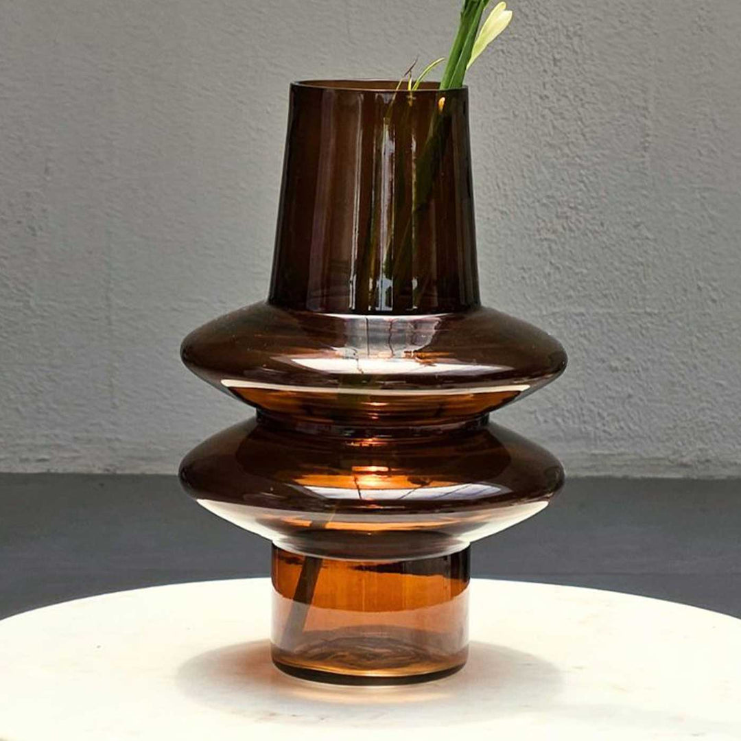 Handmade Haze Brown Ripple Glass Vase | 12 inch