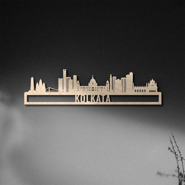 Printed Black Wooden Kolkata City Skyline Wall Decor