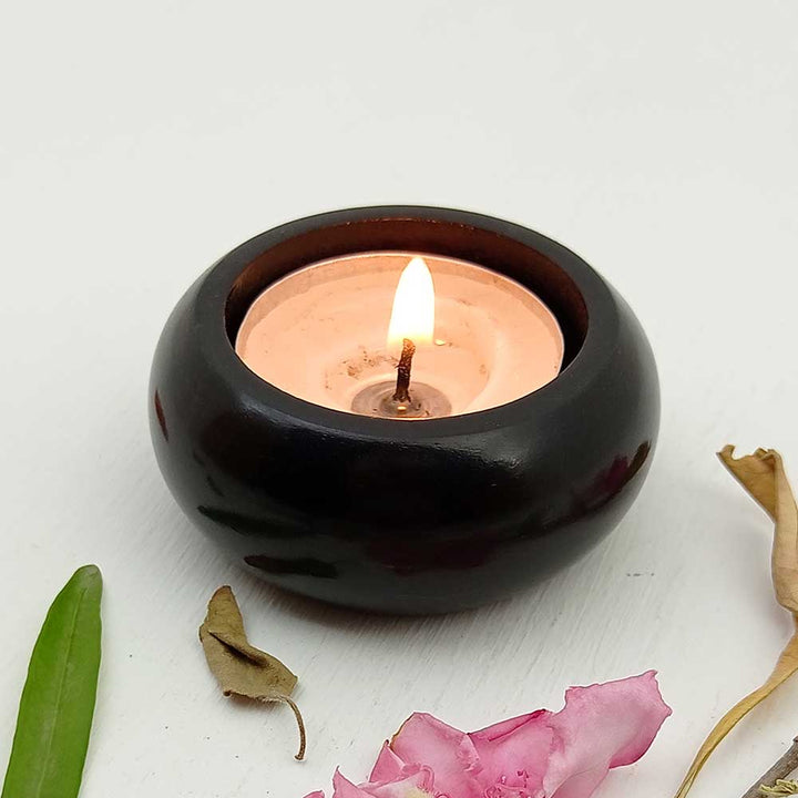 Handmade Black Reda Tyre Shape Candle Holder | Set of 4