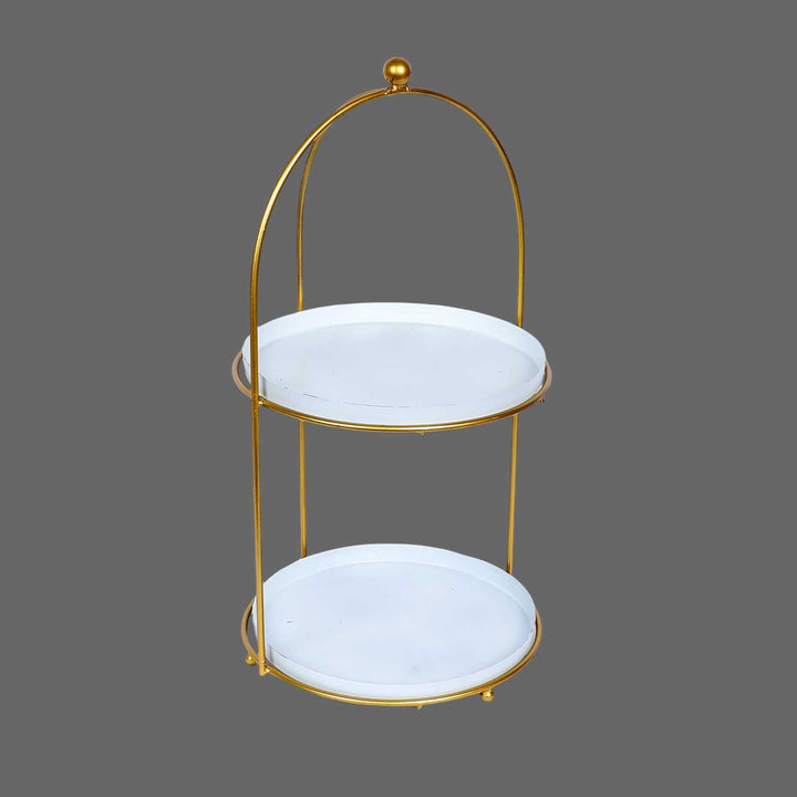 Handmade White & Gold Two Layer Serving Stand | Set Of 3