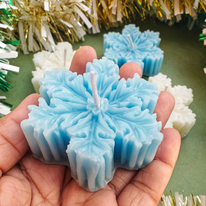 Handmade White And Blue Snowflake Soy Wax Candle | Xmas Gifting Ideas | Set Of 4